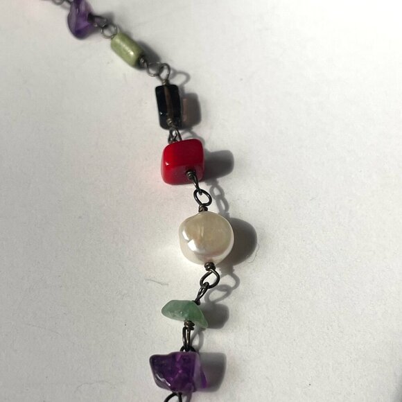 Silpada 925 Sterling Silver Freshwater Pearl & Gemstone Chain Link Necklace - Picture 5 of 5